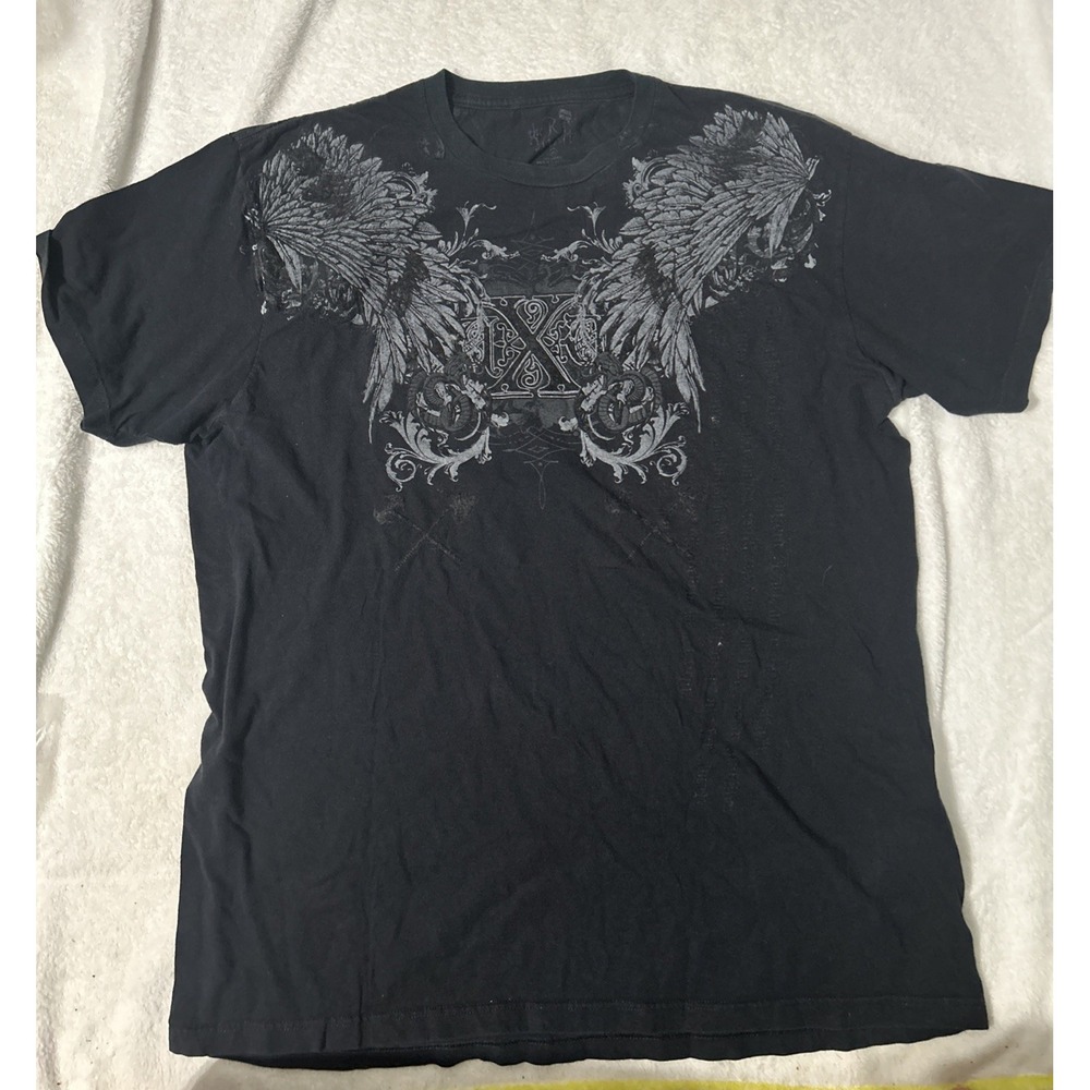 Raw Uncut T Shirt Mens Black Y2K Gothic Biker Wings Graphic Tee Tattoo Style XL
